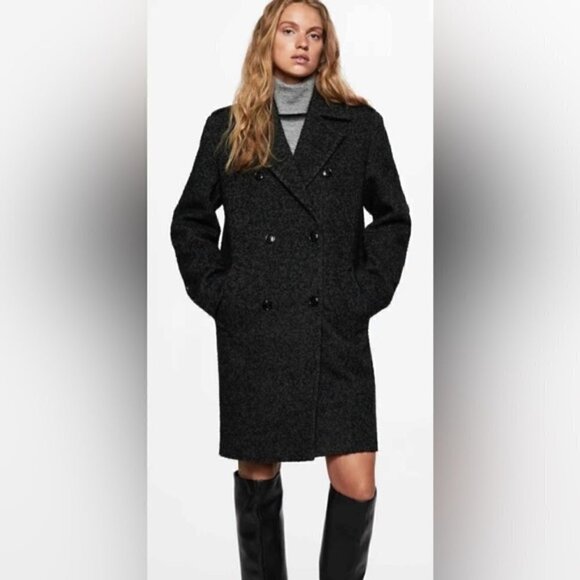 🩷 Mango- Women’s Wrap Coat with Lapels - Charcoal/Black. Size: XXS. NWT - Picture 13 of 16